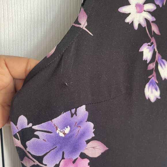 Women Black Floral Scoop Neck Sleeveless Midi Dress Size 12 Vintage - Picture 7 of 10